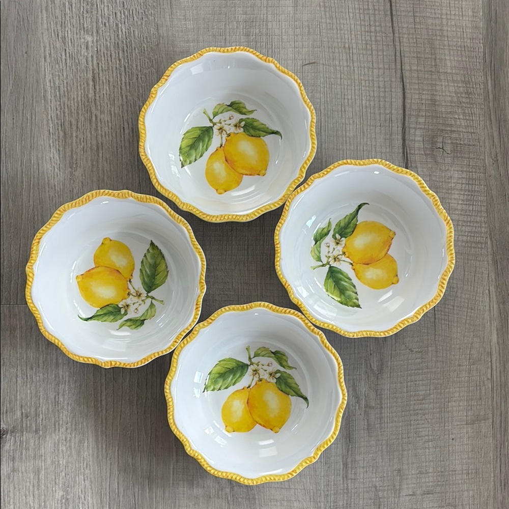 Lemon Design Yellow and White Dinnerware Bowls, Melamine